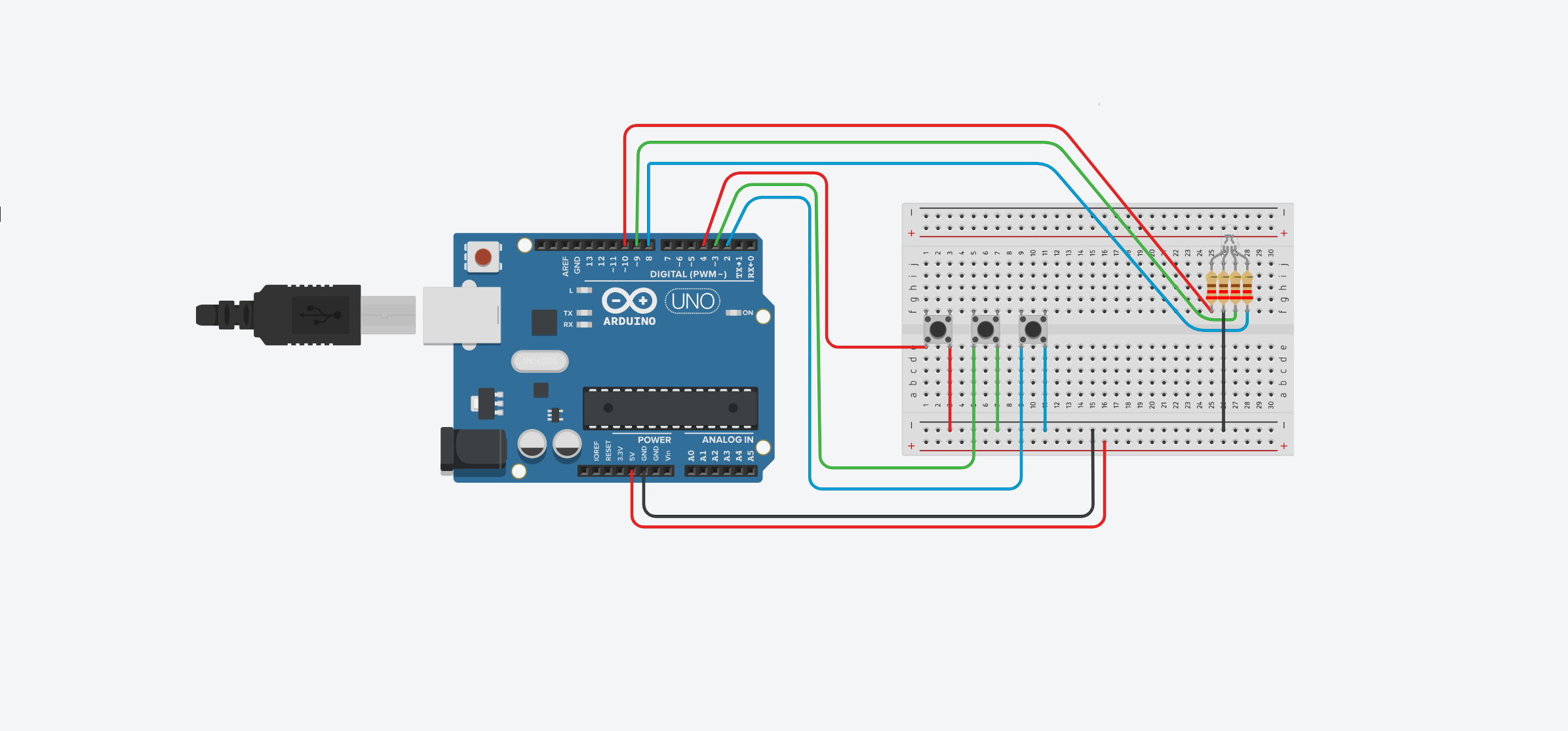 learn how to control an rgb led with buttons and arduino uno